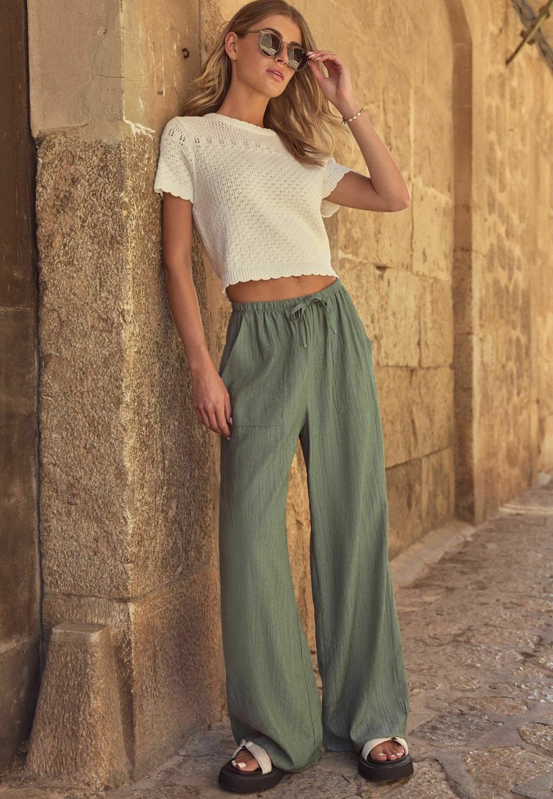 Next TEXTURED WIDE LEG - Auduma bikses - khaki green