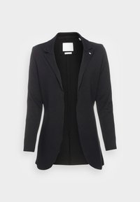 Czarny marynarka o gładkiej fakturze, z zamknięciem na jeden guzik, klapami i długimi rękawami. Posiada subtelne logo po lewej stronie.