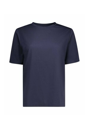 Navyblauw katoenen T-shirt met korte mouwen, ronde hals, losse pasvorm en eenvoudig ontwerp.