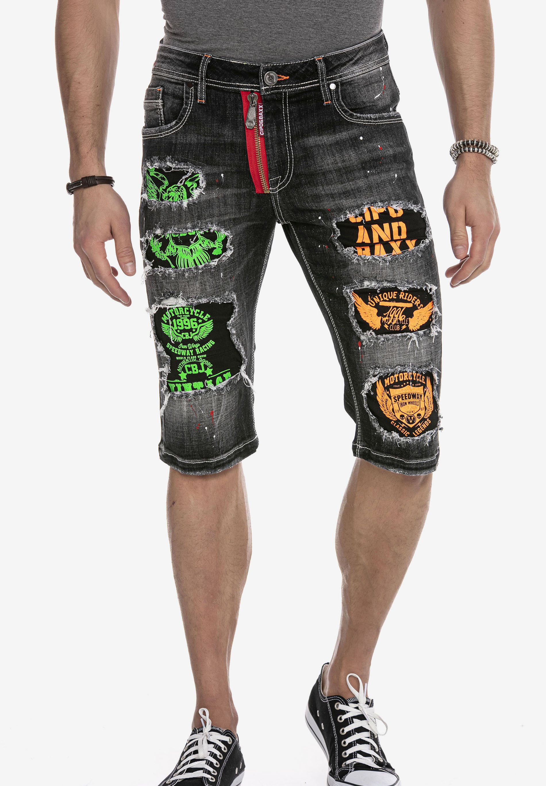 Short Jean Homme Cipo & Baxx - Coupe Regular, Effet Stonewashed, Poches Cargo - 98% Coton, 2% élasthanne