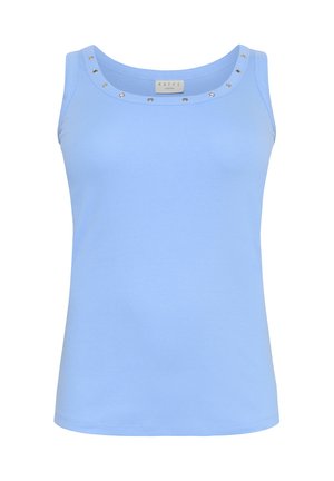 Débardeur bleu clair avec un col en scoop, orné de clous argentés autour du col, fabriqué en tissu de coton côtelé.