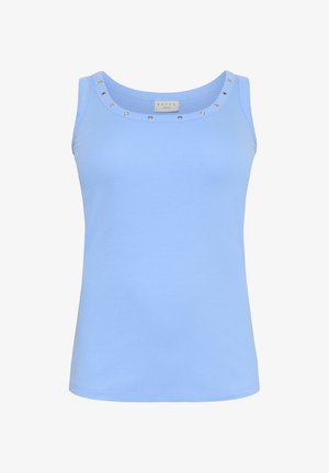 Débardeur bleu clair avec un col en scoop, orné de clous argentés autour du col, fabriqué en tissu de coton côtelé.