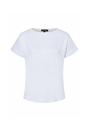 Haut blanc à manches courtes avec un col rond, fabriqué à partir d'un matériau doux. Présente une coupe décontractée et une texture lisse.