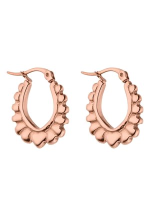 Creolen aus Roségold mit einem gezackten Design mit abgerundeten Herzformen entlang des äußeren Randes und Klappverschlüssen.