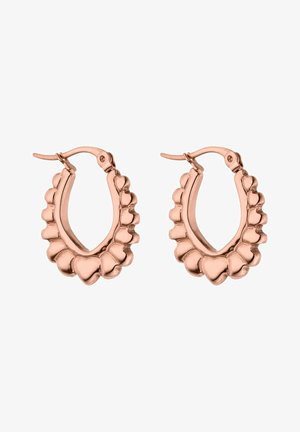 Creolen aus Roségold mit einem gezackten Design mit abgerundeten Herzformen entlang des äußeren Randes und Klappverschlüssen.