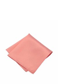 Coral pink cloth napkin with a textured surface, folded diagonally with crisp edges, showcasing a clean and simple design.
