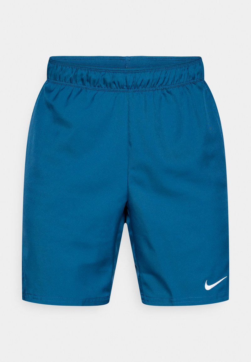 Nike-shorts i en enfärgad teal nyans, tillverkade av ett slätt, glänsande material. Har en elastisk midjeresår och en vit logotypdetalj på nedre benet.