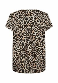 Kortärmad topp med leopardmönster som har en beige och svart färgsättning, mjuk textur, rund halsringning och en avslappnad passform.