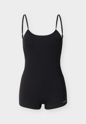Maillot de bain une pièce noir avec bretelles fines ajustables et coupe courte au niveau des jambes, avec petit logo blanc "O'Neill" en bas à gauche.