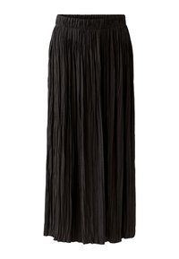 Zwarte plooien maxi rok met een elastische tailleband. Beschikt over een vloeiende, gestructureerde uitstraling die gemakkelijke beweging mogelijk maakt.