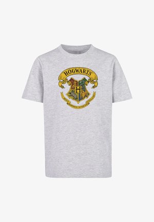 Hall hulk t-särk, millel on värvikas Hogwarts'i vappi trükk, mille kohal on kuldne lint tekstiga "Hogwarts" ja allpool "Draco Dormiens Nunquam Titillandus".