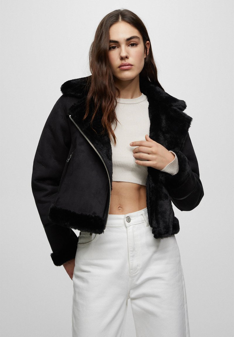 PULL&BEAR DOUBL FACED Jakna iz umetnega usnja mottled black/lisasta črna Zalando.si