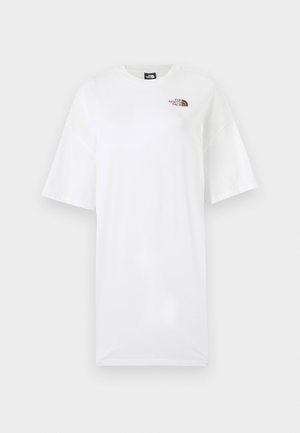 T-shirt bianco in cotone con maniche corte e larghe e scollatura rotonda. Presenta un piccolo logo marrone in alto a sinistra sul petto.