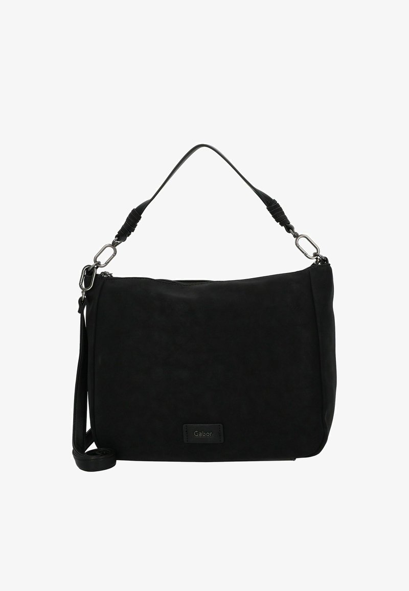 Borsa a tracolla sintetica nera con una texture morbida, dotata di una sola tracolla, hardware laterale regolabile e dettagli con logo.