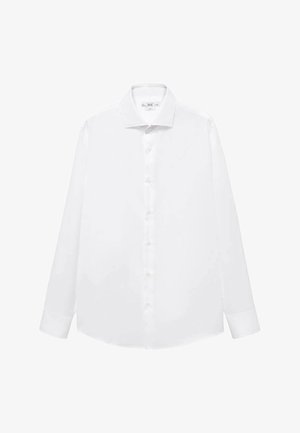 Witte lange mouwen overhemd gemaakt van zachte katoen, met een puntige kraag, voorknopsluiting en rechte zoom.