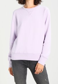 Ljus lavendelfärgad sweatshirt i ett mjukt, texturerat tyg. Har en rundad halsringning, långa ärmar och ribbade ärmslut med en avslappnad passform.