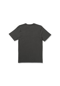 T-shirt en coton gris foncé avec un col rond et des manches courtes, présentant une texture lisse et un design simple et dépouillé.