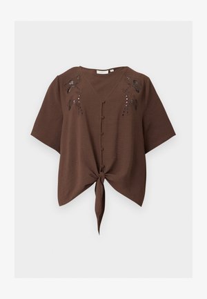 ONLY Carmakoma, CAREVALOU METTA KNOT SHIRT - Blúzka so zapínaním na gombíky - chocolate martini