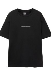 Sort bomulds t-shirt med korte ærmer og rund hals. Trykt tekst i hvid på forsiden lyder: "Lektioner er overalt, hvis du ved hvor du skal kigge."