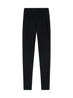 Sorte leggings laget av elastisk stoff, med en glatt tekstur, slim fit og en bred, komfortabel midje. Ingen synlige mønstre eller detaljer.
