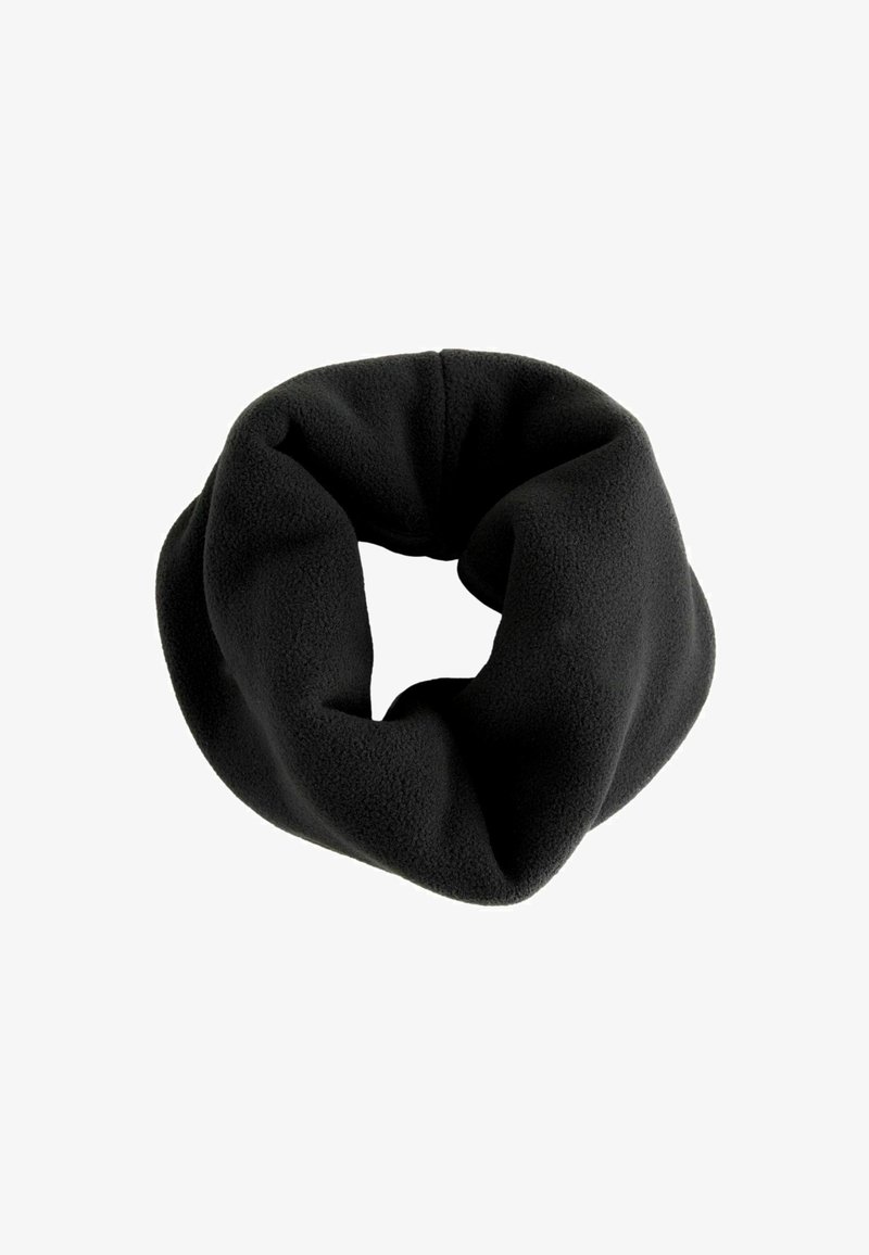 Chauffe-cou en polaire noire douce, en forme de boucle circulaire pour chaleur par temps froid.