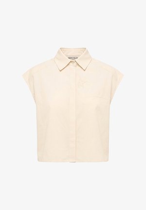 Chemise sans manches beige avec col et boutonnage devant, broderie discrète d'étoile sur la poitrine, et une petite poche poitrine, de Marc Ellis.