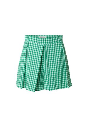 Groen-witte geruite geplooide rok met hoge taille en gestructureerde stof, gelabeld "EDITED".