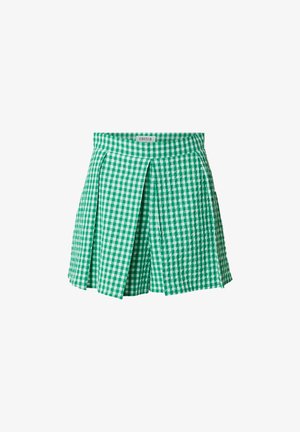 Groen-witte geruite geplooide rok met hoge taille en gestructureerde stof, gelabeld "EDITED".