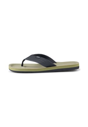 Sort klip-klap sandal med vævet rem, grøn fodseng og sort ydersål. Har en tekstureret rem og letvægtsdesign.