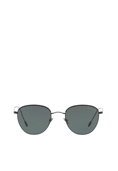 Occhiali da sole in stile black metal con lenti ovali, tonalità verde scuro, montatura in filo sottile e design elegante. Nessun logo o motivo visibile.