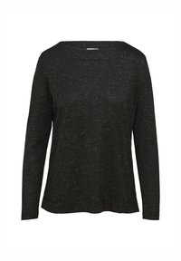 Zwarte longsleeve-shirt van gestructureerde stof met een ronde halslijn en een iets loose fit. Bevat subtiele witte spikkels doorheen.