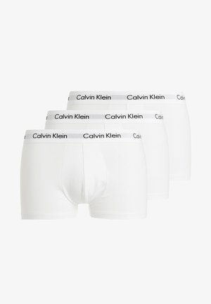 White men's boxers in a pack of three. Features a soft cotton material, mid-rise fit, and elastic waistband with black "Calvin Klein" logo.
