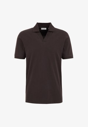 Lühikeste varrukatega polo särk tumesinisest puuvillast V-kaelusega, peente õmblemise detailidega, mille alumisel serval on väike logo.