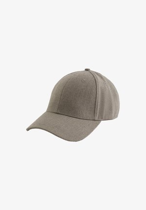 Grau wollene Baseballkappe mit abgerundetem kronenform, gebogenem Schirm und strukturiertem Stoff; verfügt über Belüftungsöffnungen an der Oberseite und genähte Akzente.