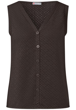 Street One, TOP WITH V-NECK AND DECORATIVE BUTTON PLACKET - Blouse - black coffee