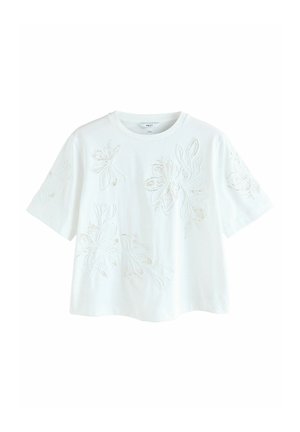 REGULAR FIT - FLORAL EMBELLISHED - T-Shirt print - white