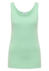 Débardeur vert menthe sans manches avec encolure dégagée et étiquette de marque "CECIL" à l'intérieur du col.