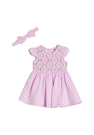 SHORT SLEEVE ROUND NECK FLOWER EMBROIDERED  - Vestido informal - lilac