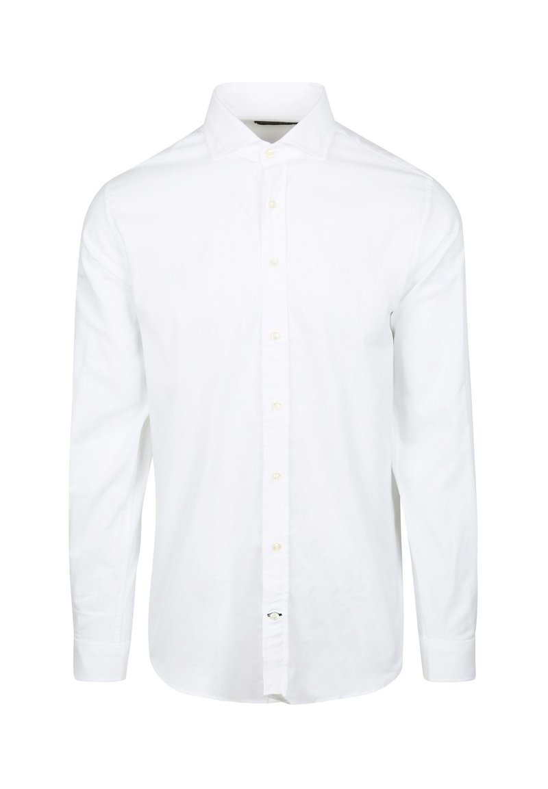 Witte lange mouwen shirt van katoen. Beschikt over een button-down kraag, een voorste placket met gele knopen en standaardmanchetten. Geen patronen aanwezig.