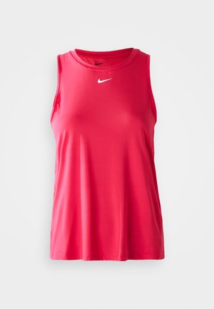 Débardeur de sport sans manches Nike en rose vif. Fabriqué en tissu doux et léger. Présente le logo Nike en blanc sur la poitrine.