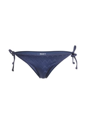 Bikini kalhotky Roxy v tmavě námořnické barvě se vzorem zigzag, s uzlíkovým designem a hladkou texturou. Nabízí nastavitelné ramínka pro lepší přizpůsobení.