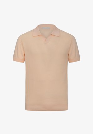 Polo in maglia pesca a maniche corte con motivo texturizzato e colletto aperto, dallo stile casual.