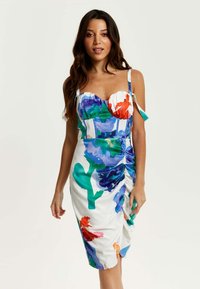 Liquorish FLORAL PRINT WHITE BASED WITH RUCHED DETAIL - Day dress - multi coloured