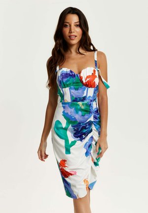 FLORAL PRINT WHITE BASED WITH RUCHED DETAIL - Day dress - multi coloured