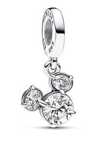 Pandora charms s pridobljenim srebrnim osnovnim delom in tremi črnimi kubičnimi cirkoni, med katerimi je ena velika okrogla in dve manjši ovalni. 