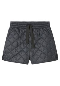 Shorts matelassés en gris foncé avec une finition texturée. Comprend une taille élastique avec cordon de serrage et des fentes sur les côtés pour plus de liberté de mouvement.