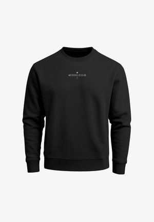 Black sweatshirt with a crew neckline. Features white text "NEVERLESS" at the front. Made from a smooth, cotton-like material.