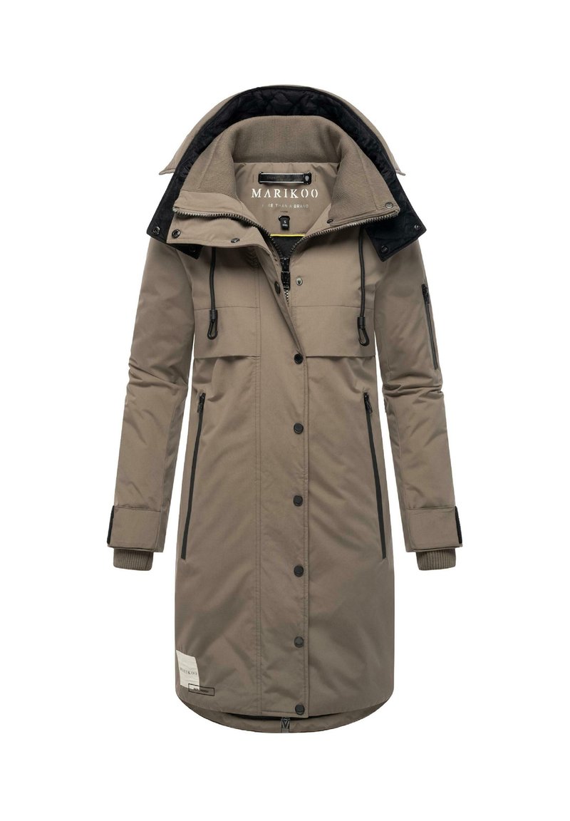 MARIKOO Wollen damesjas, warme trenchcoat met capuchon, XS-5XL, XL