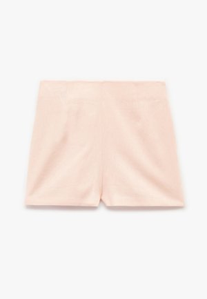 Lyserøde, højtaljede linnedshorts med et rent, skræddersyet snit, flad front og uden synlige lommer eller udsmykninger.