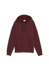 Maronfarvet hætte sweatshirt med frontlomme, snore, ribbede manchetter og lille Puma-logo på venstre bryst.